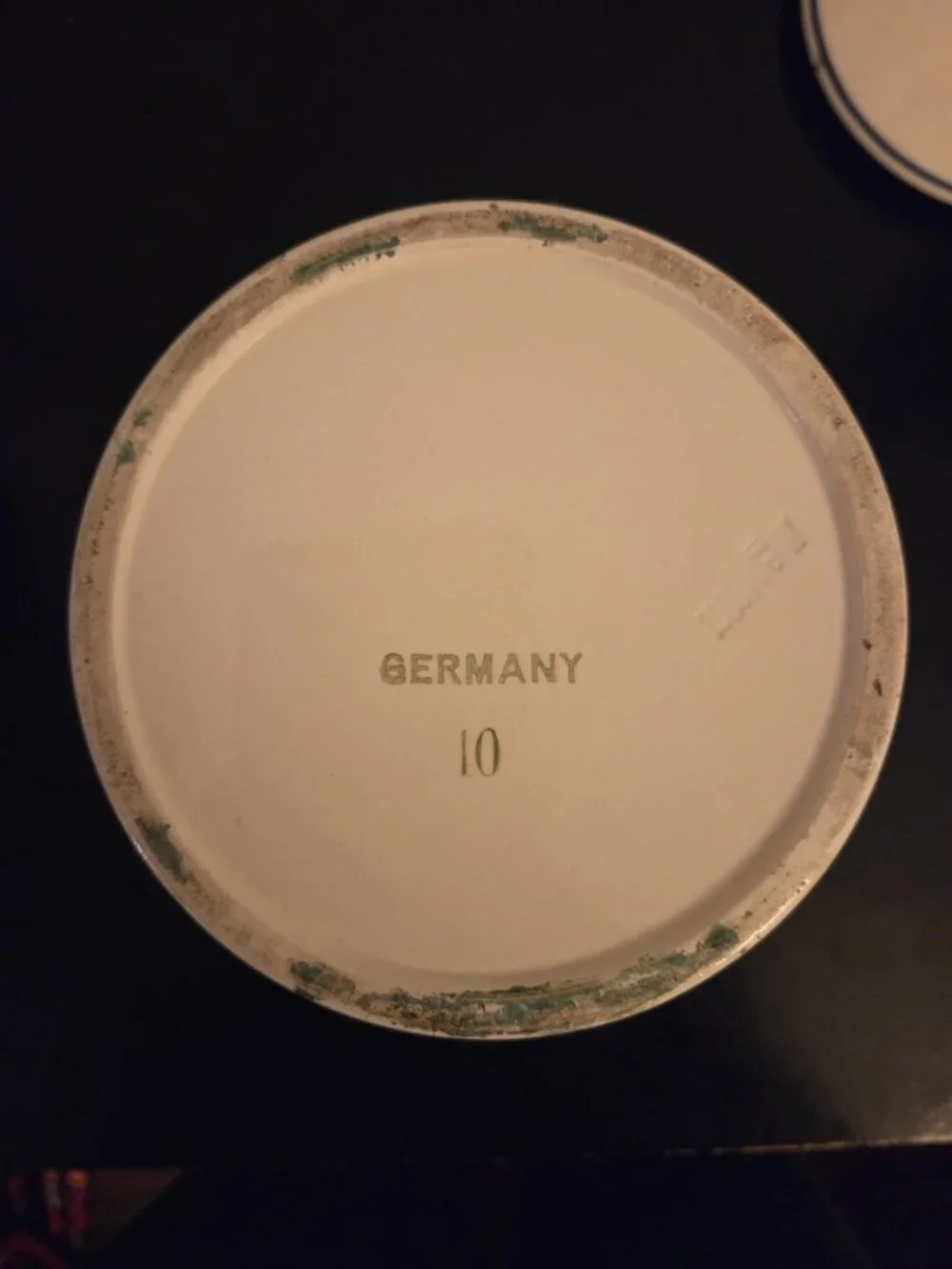 Canister vintage German ceramic Art nouveau blue onion design; Sugar; lidded